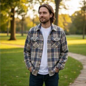 Vintage Lumber Jack Plaid Wool Blend Flannel Shirt Jacket XL Made in Korea